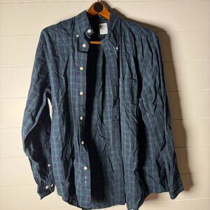 Brooks Brothers 1818 Button Down Long Sleeve Shirt Navy Green Plaid XL
